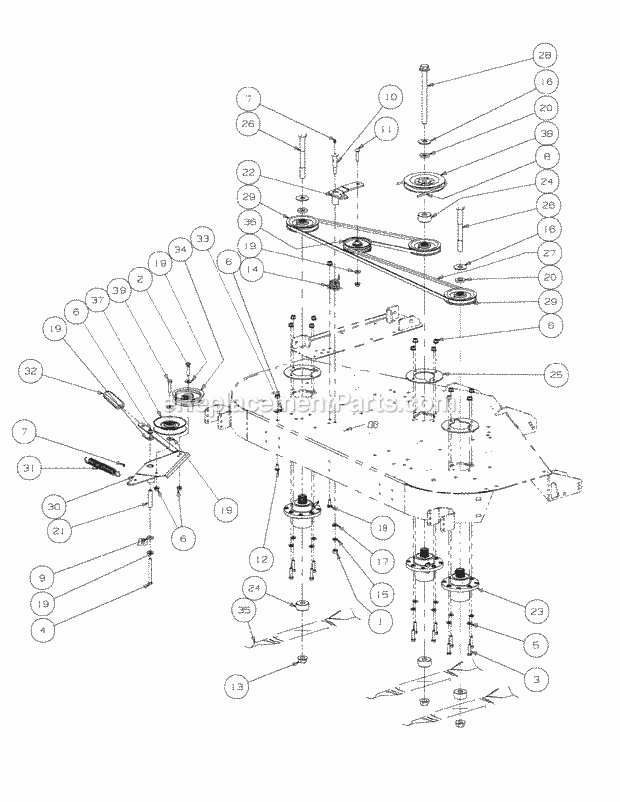 Fabricated Deck Spindle Assembly (2008 & Befo Diagram and Parts List for M60-KH 53AH8CT6050-30HP-OHV Cub Cadet Lawn Tractor
